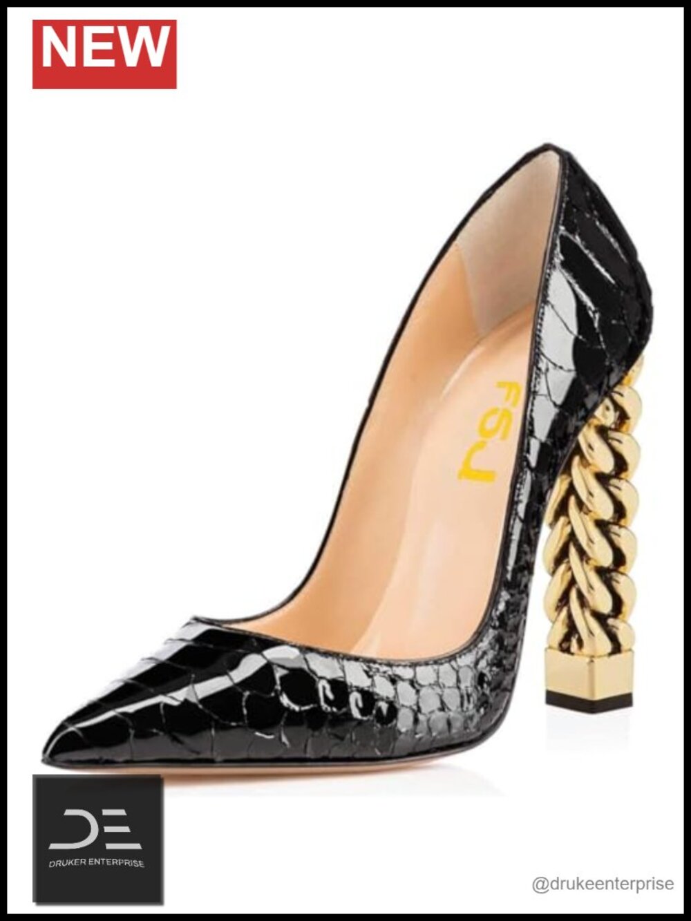 Women's Pumps Gold Chunky Heel Pointed Toe Slip On Party